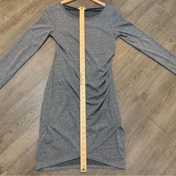 Leith Dress Women’s Medium Gray Round Neck Long Sleeve Side Ruched Stretch. - Picture 12 of 13